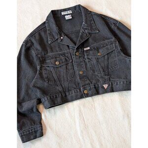 Guess Vintage 90s Women's Cropped Denim Biker Jacket Grunge USA Medium